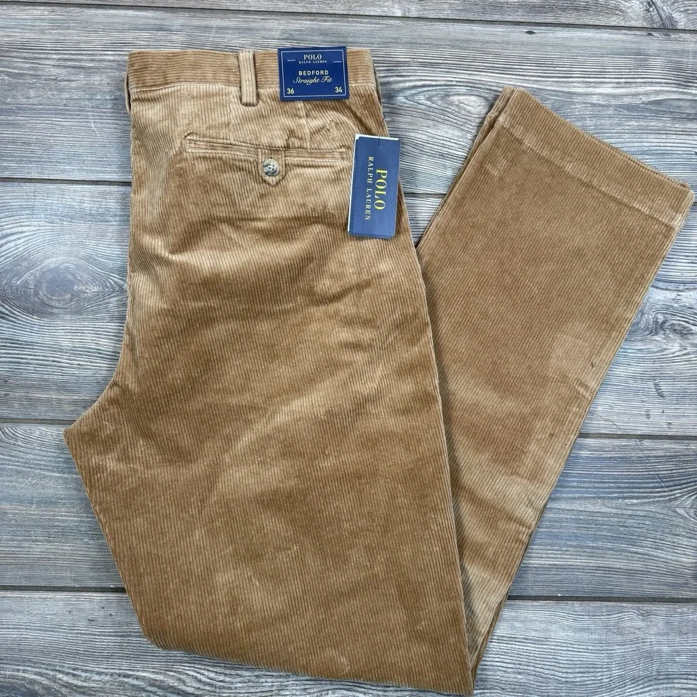 Polo Ralph Lauren Men's Stretch Straight Fit Corduroy Pants Brown Size 36X34 NEW